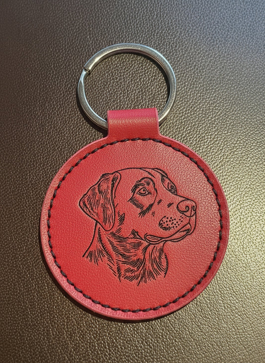 Runder Leder-Schlüsselanhänger mit Gravur & Foto-Einschieber