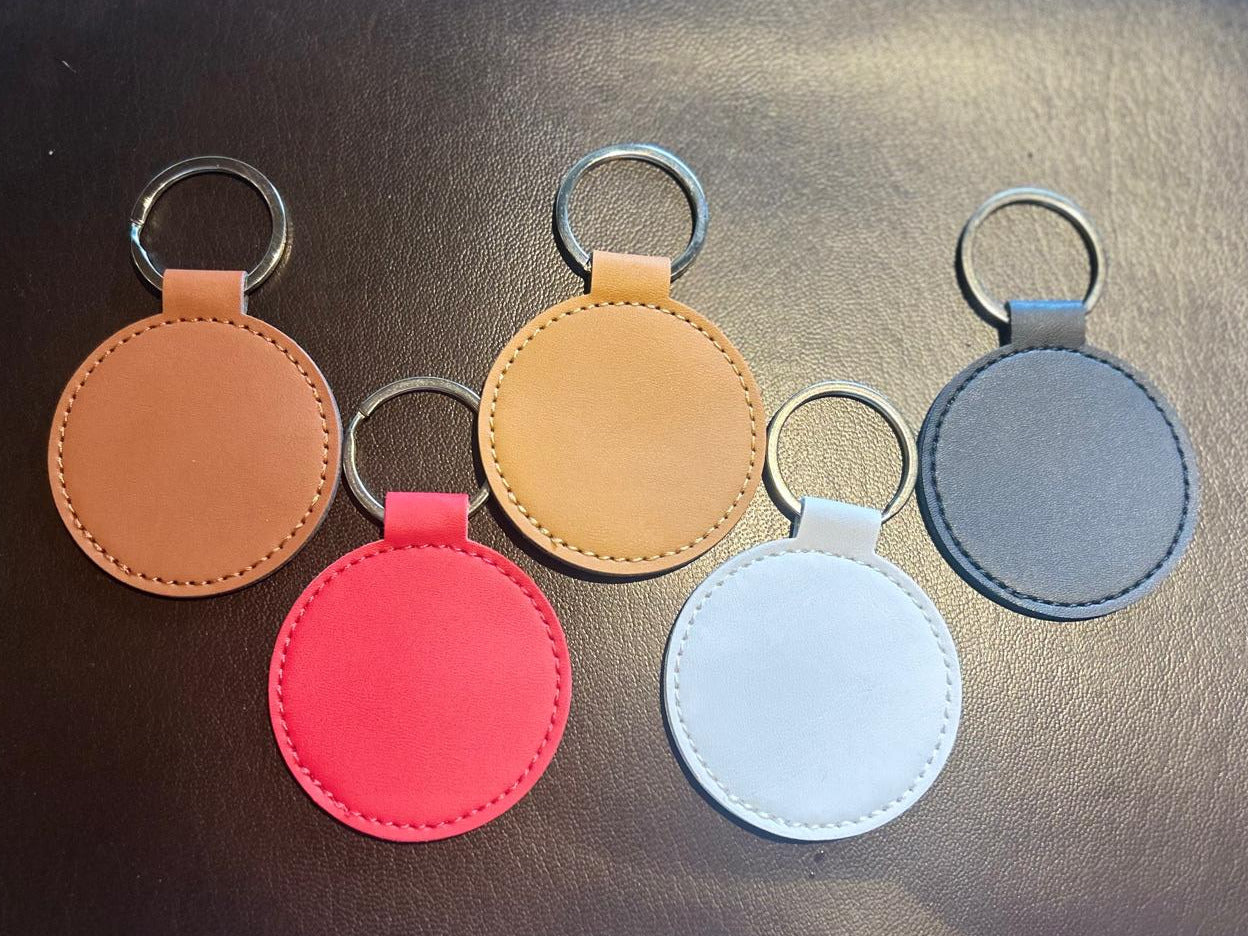 Runder Leder-Schlüsselanhänger mit Gravur & Foto-Einschieber