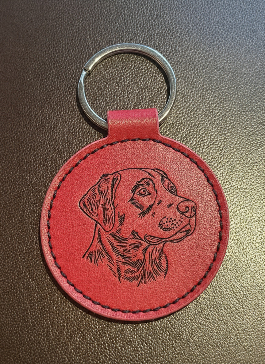 Runder Leder-Schlüsselanhänger mit Gravur & Foto-Einschieber